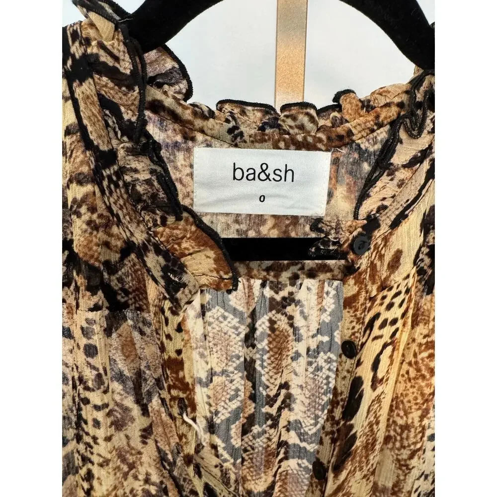 ba&sh | Rackel Ruched Snake-Print Georgette Mini Dress - Picture 6 of 12